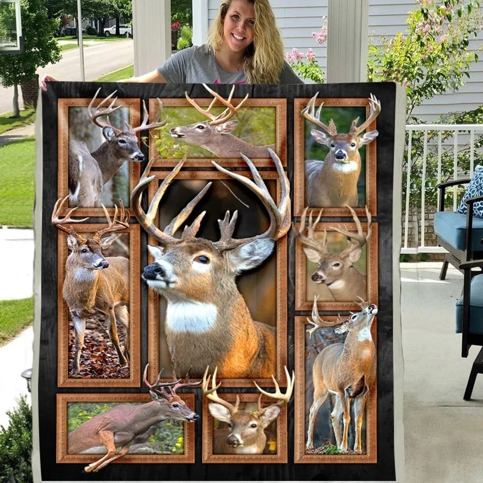 

Deer 3D Printing Hunting Soft Throw Plush Sherpa Fleece Blanket