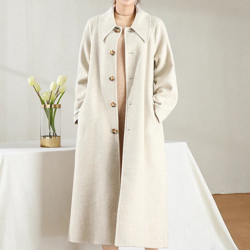 

coat Double-sided cashmere for Women 2020 New loose high-end long knee-length loose autumn and winter wool woolen coat