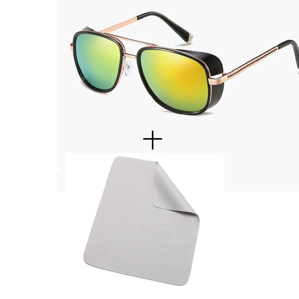 Glasses and cloth Минимальный мужской стимпанк солнцезащитные очки тони старк железный человек солнцезащитные очки ретро винтажные очки стимпанк солнцезащитные очки UV400 - Цвет линз: Glasses and cloth