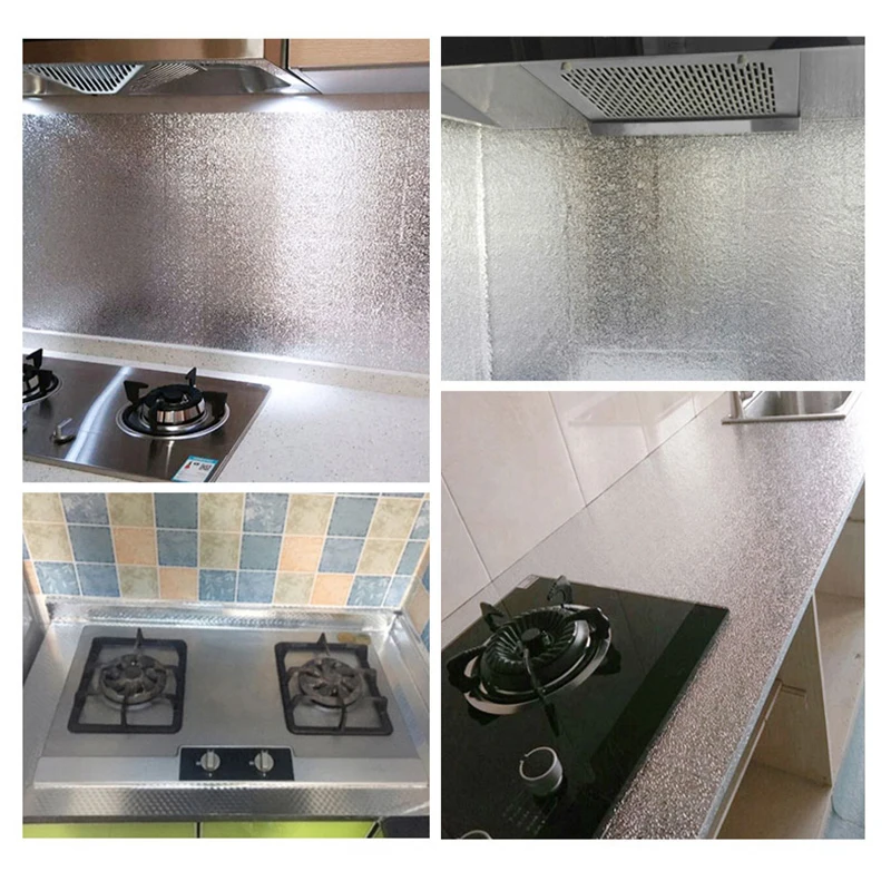 

3-10M Kitchen Moisture-proof Oil-proof Stickers Self Adhesive Anti-fouling Wallpaper High-temperature Aluminum Foil Wall Sticker