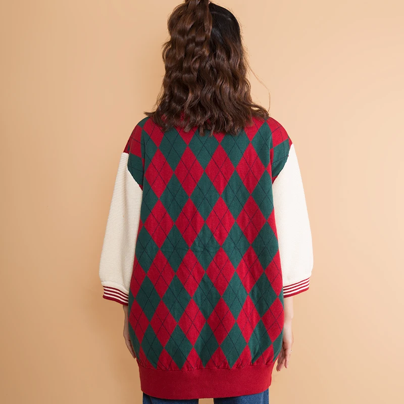 Женский трикотажный пуловер YUPINCIAGA жаккардовый свитер с отложным воротником и