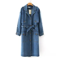 oversize denim trench coat women spring autumn cotton jean outerwear plus size long windbreaker casual top denim cloak coat kw49
