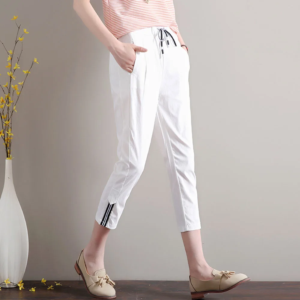 

Cotton Linen Pants Women's 2021 Summer New High-waisted Thin Linen Women's Pants Nine-point Stretch Loose Harem Pants