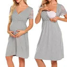 Одежда для беременных женщин 2020 ночная рубашка для кормящих женщин платье для беременных кружевное комбинированное платье для беременных Пижама Vestido De Pijama Mujer @ 50
