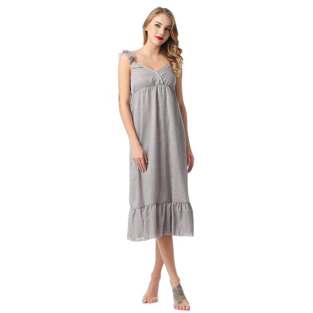 Fresh Princess Retro Palace Sexy Nightdress  Cotton Hemp Grey Sling Gown Summer Women's Nightwear Home Wear Sleepwear