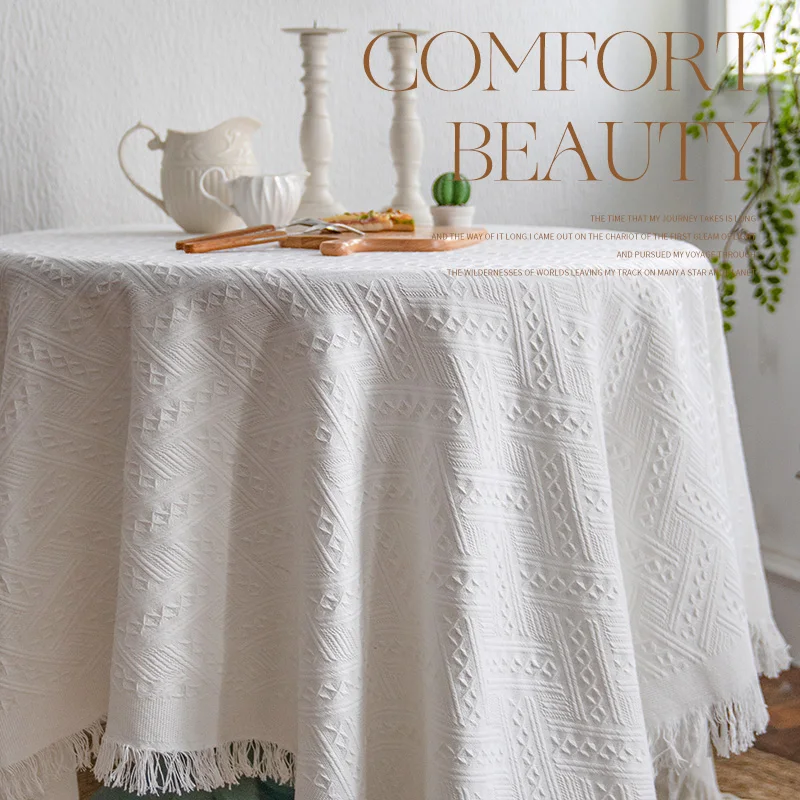 

FrenchinsWind Tablecloth White Lace Knitted round Tablecloth Retro Coffee Table Dining Table Cover Cloth Light Luxury Desk Table