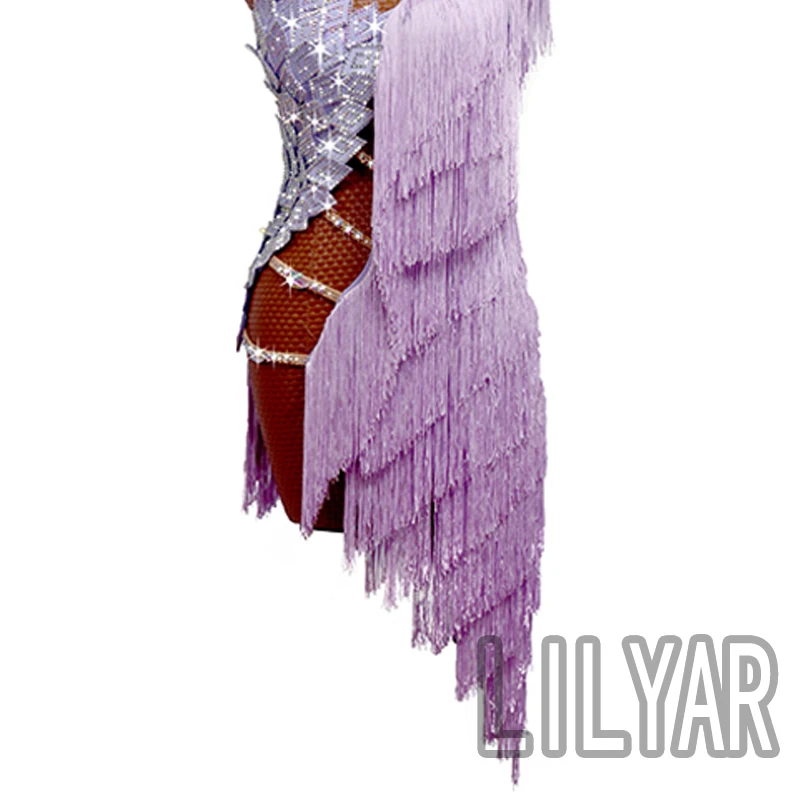 Новая юбка для латинских танцев соревнований выступлений взрослых фиолетовая
