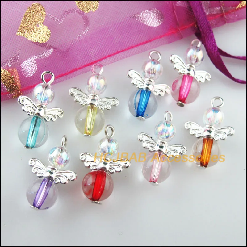 24 шт посеребренные крылья смешанные Танцы амулеты ангелы Подвески 14x21mm |