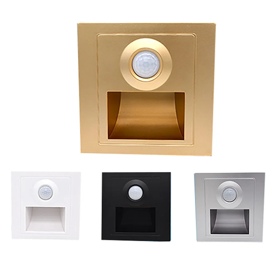 

LED Recessed LED Wall Lamp Light Control + PIR Motion Sensor 86 Ladder Step Stair Light Footlight For Kitchen Foyer Hotel Stair