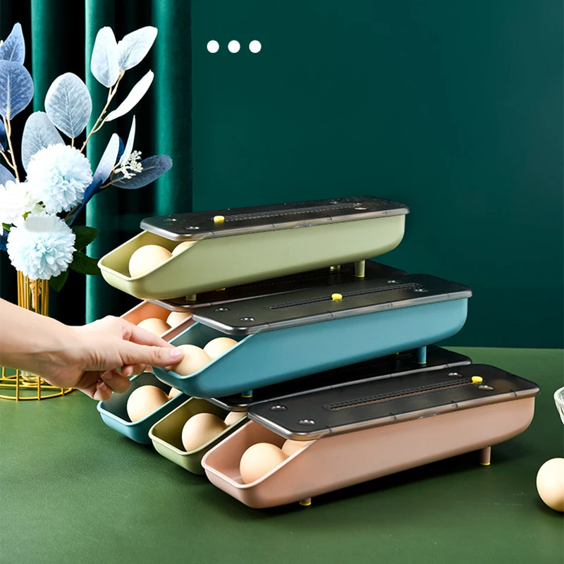 

Контейнер для хранения яиц, бытовой красочный Штабелируемый контейнер для хранения свежести яиц для кухни, холодильника