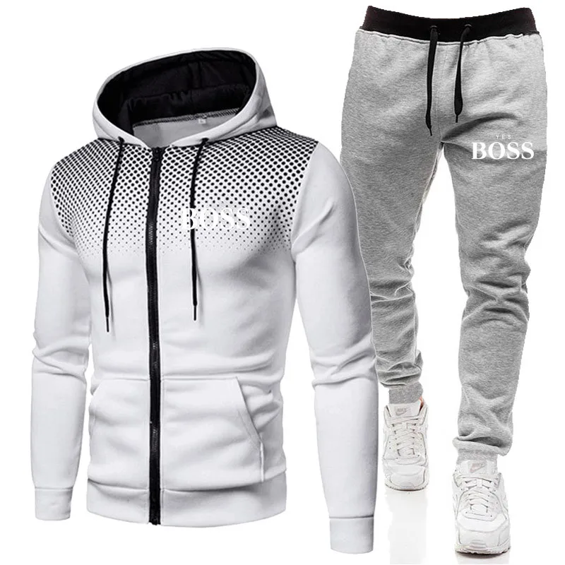

Brand Yes Boss Men's Sportswear 2-Piece Set Spring and Autumn Casual Zip Jacket Sportswear + Pants Sweatshirt Pullover Set