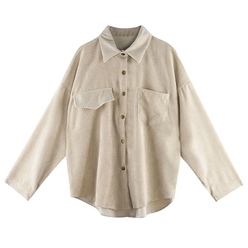 Женские вельветовые рубашки в стиле ретро свободные однотонные Блузы с отложным