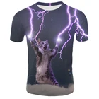 Футболка унисекс с 3D-принтом Galaxy space, забавная футболка с молнией и котом, летняя рубашка с коротким рукавом, 2020