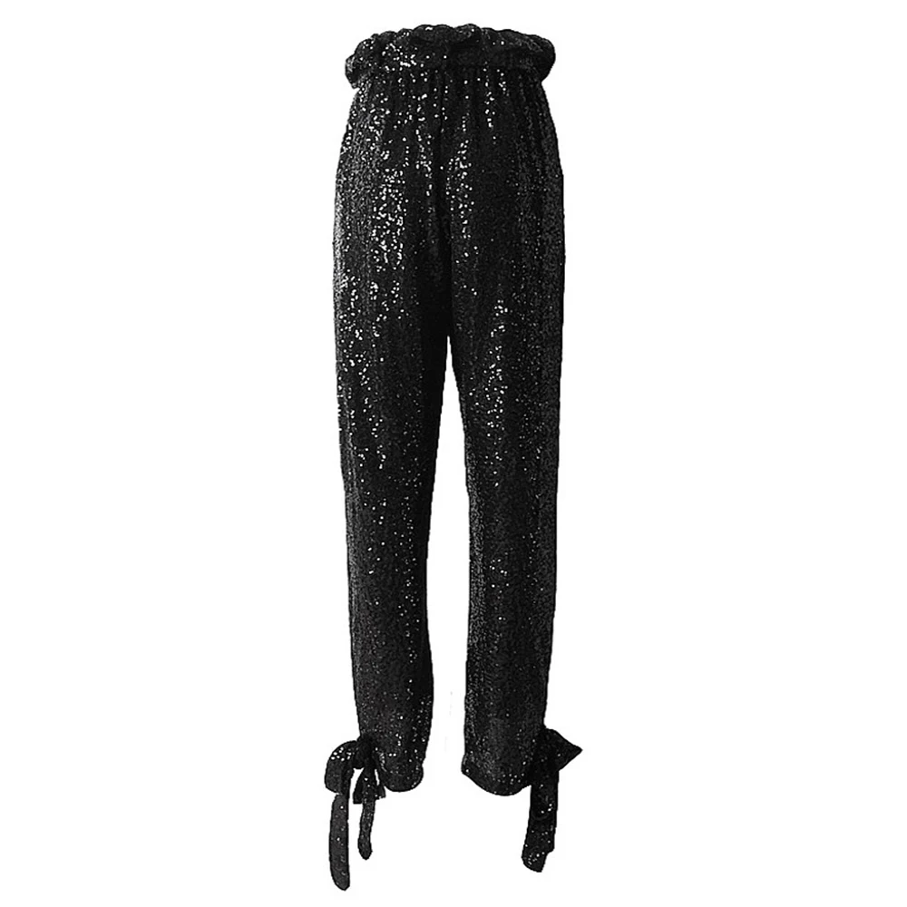 Женские длинные штаны с блестками и высокой талией женские свободные бандажные
