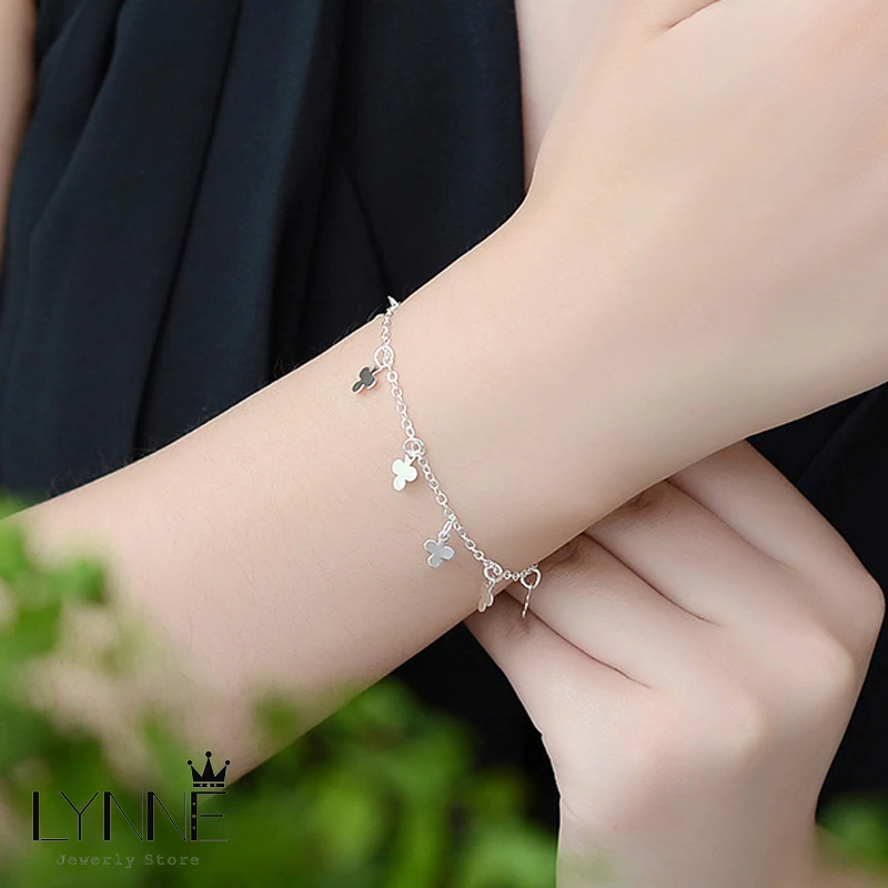 Женский браслет из серебра 925 пробы с тремя листьями клевера|Гибкие и жесткие