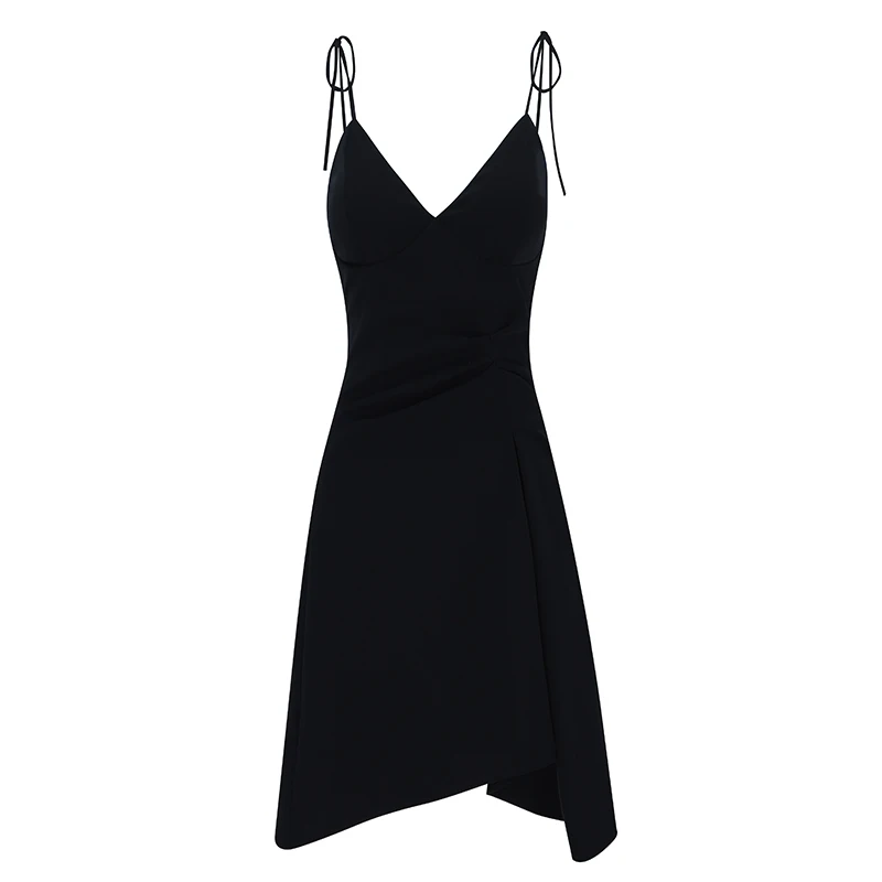 

INDRESSME Fashion Sexy V-neck Spaghetti Straps Sleeveless Backless A-Line Lady Party Black Mini Dress 2020 New Vestidos