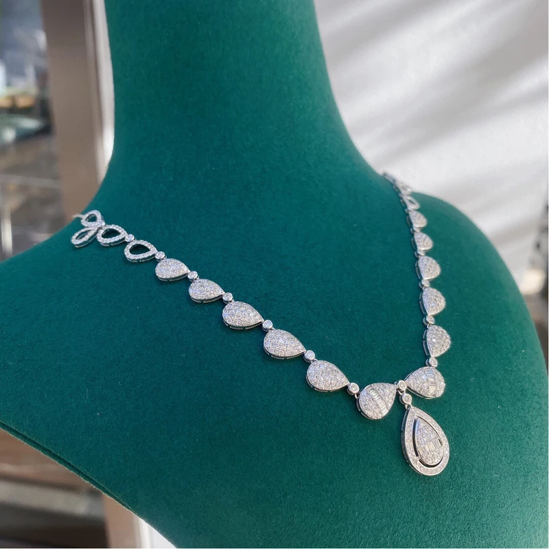 ?? Aazuo 18 18kソリッドホワイトゴールドリアルダイヤモンド3.80ct高級フルダイヤモンドチョーカーネックレス41センチメートル才能女性の結婚式パーティーAu750