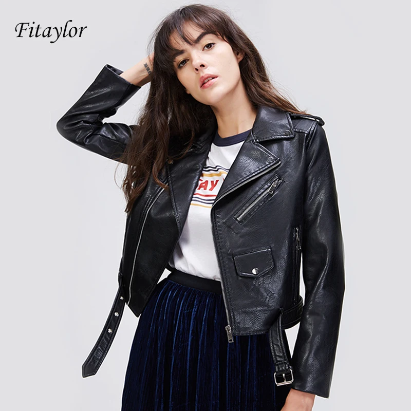 Куртка женская короткая облегающая из ПУ кожи на осень|Кожаные куртки| |