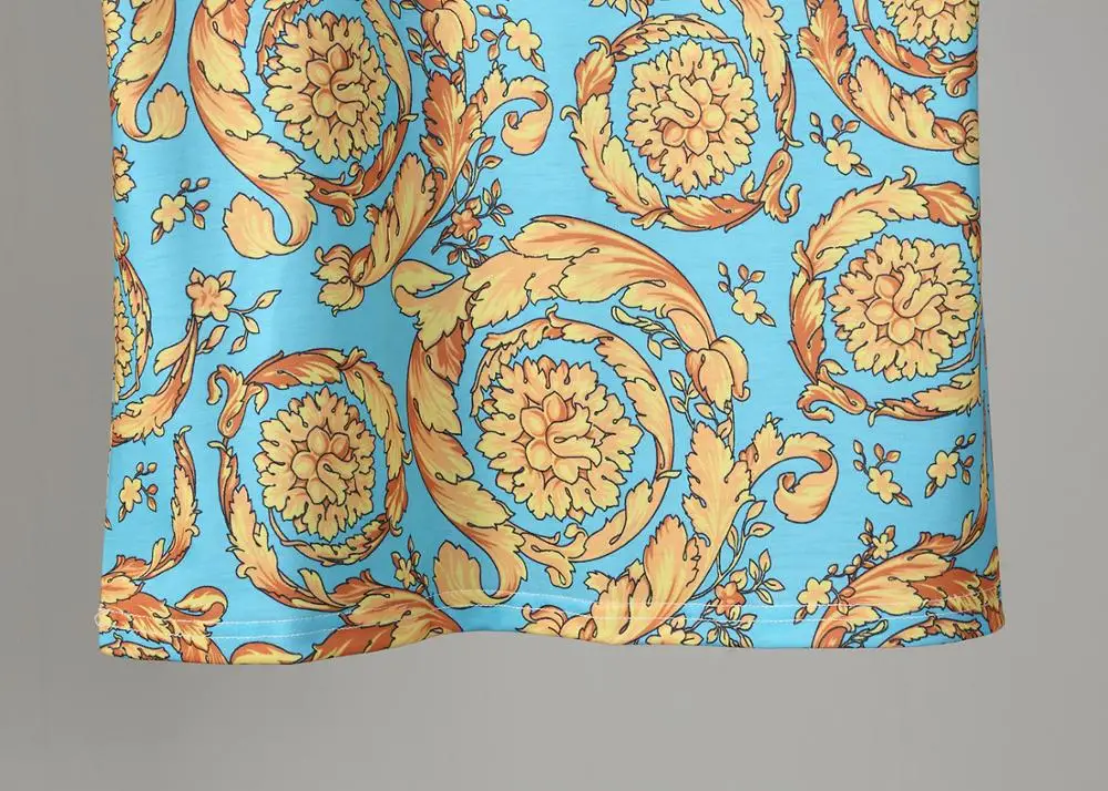 Футболка мужская с цветочным принтом брендовая модная уличная одежда коротким