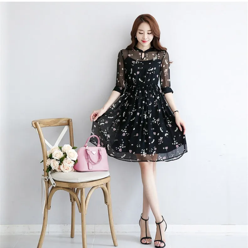 Корейские Винтажные Платья с цветочным принтом 2020 сексуальное женское летнее