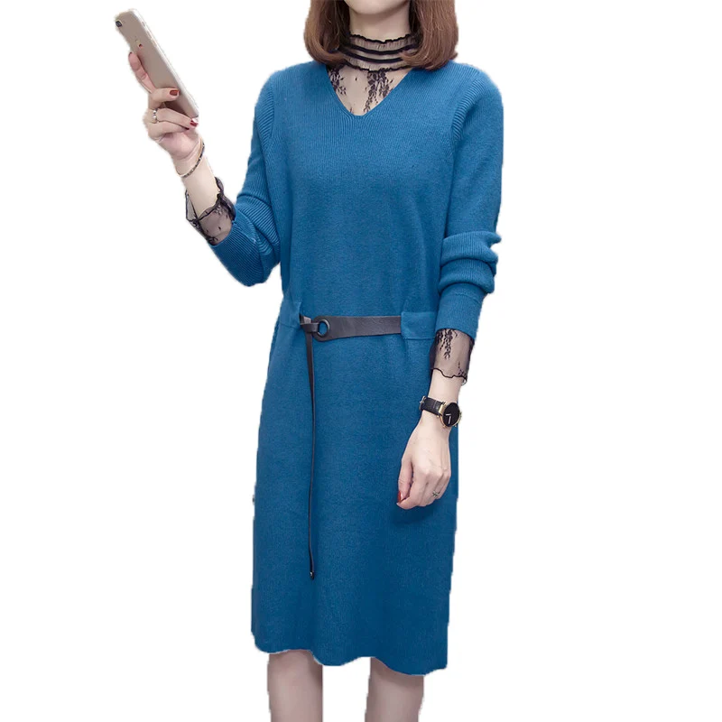 

Вязаное платье, длинное, черное, красное, кружевное, оверсайз d, большие размеры, пуловер, женские блузки, зимние женские свитера D0455