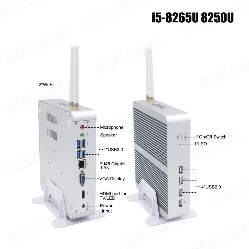 Процессор Eglobal fanless мини-ПК Intel Core 10510U 10710U i5 8265U мини-компьютер 2 * DDR4 M.2 + Msata 5 ''SATA