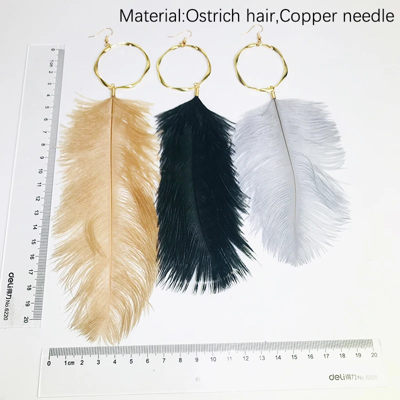 Cpop модные длинные серьги с натуральными перьями розовые Черные Серые перья