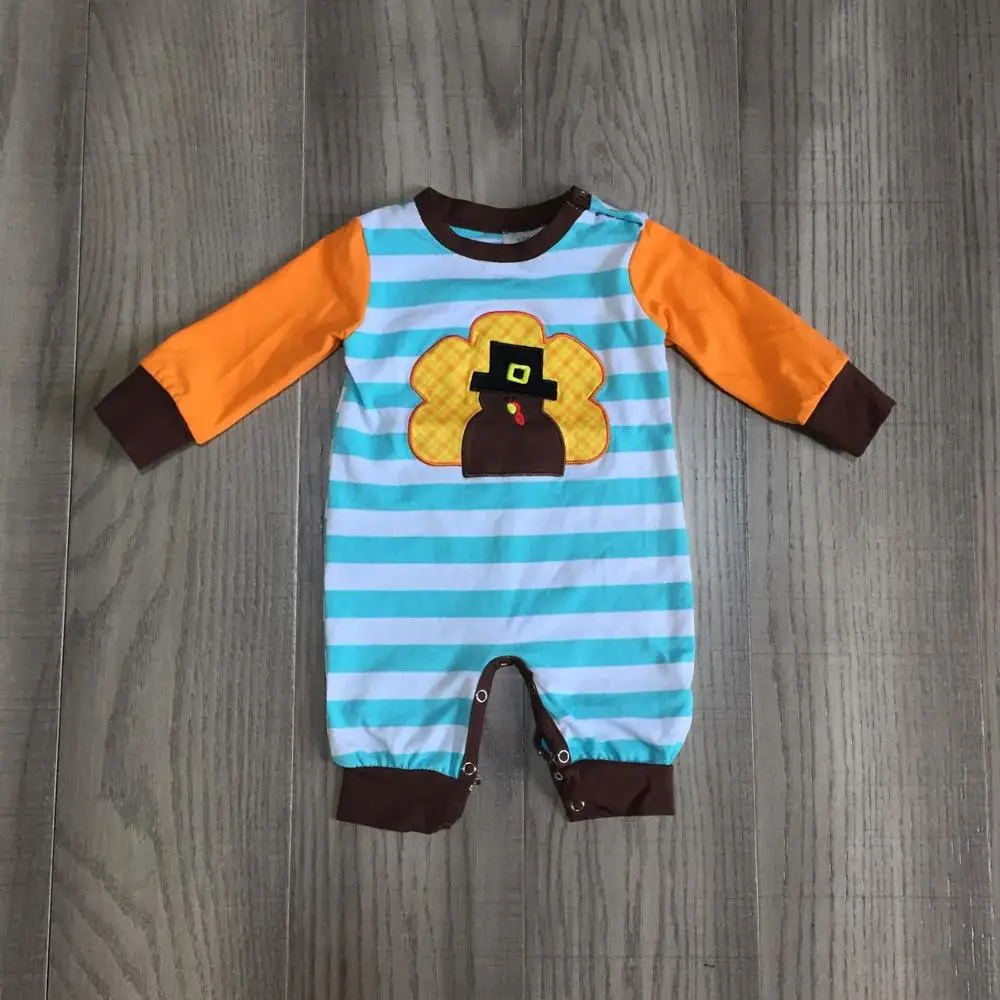 thanksgiving fall/winter baby boys Toddler orange blue clothes infant stripe romper cotton turkey long sleeve ruffles |