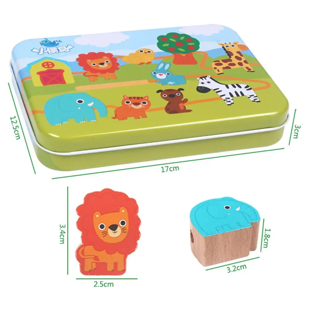 

12Pcs Wooden Blocks Cartoon Fruit Animal Lacing Threading Beads Game Educational Children Baby Kids Handmade Toy