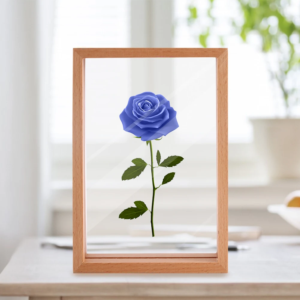 

Wooden Picture Flower Cadre Photo Frames Blue Rose Pattern Painting Frame Home Desktop Decoration Room Decors 6Inch Gift Present