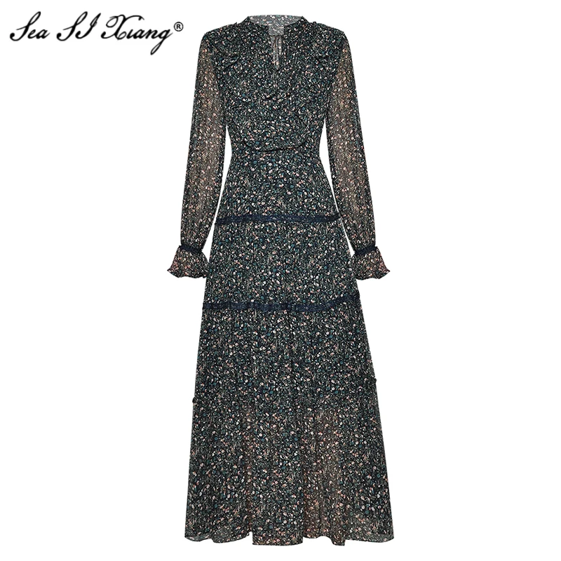 

Женское шифоновое платье с рукавами-фонариками, воланом и цветочным принтом