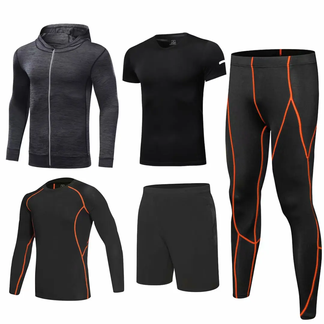 

Men's fitness suit 5 pieces/set Men's quick-dry plastic workout tights Gym workout suit Running workout tights