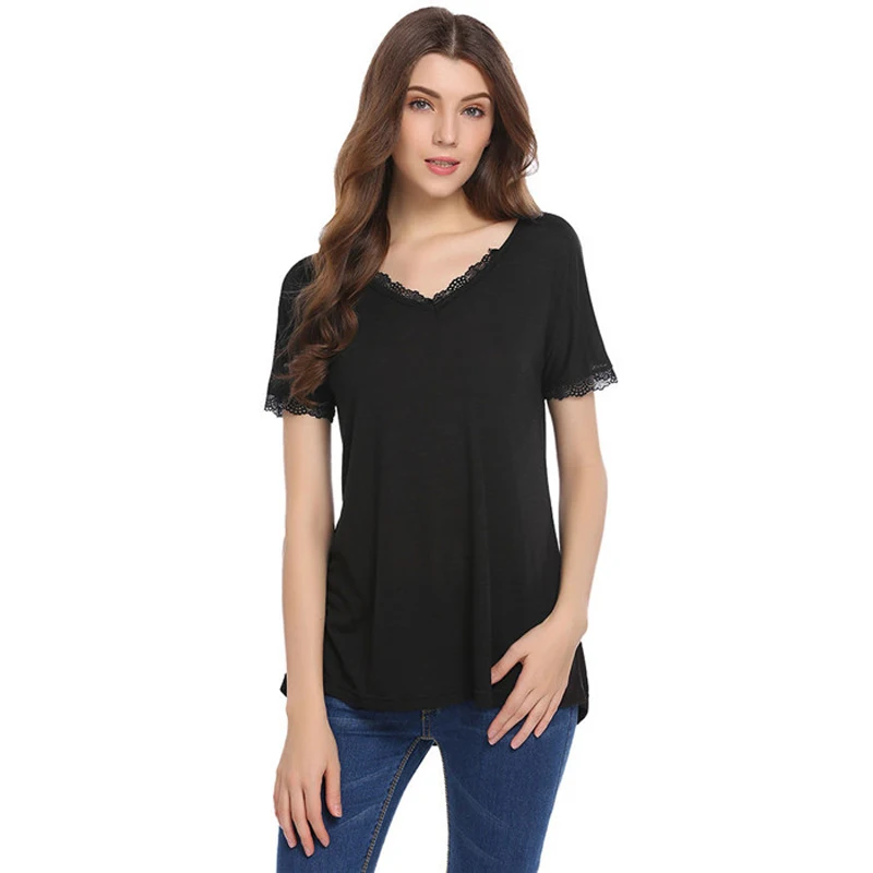 Винтажные футболки хлопковые женские с V образным вырезом и коротким рукавом