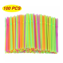 100Pcs Fluorescent Plastic Bendable Drinking Straws Disposable Beverage Straws Wedding Decor Mixed Colors Party Supplies