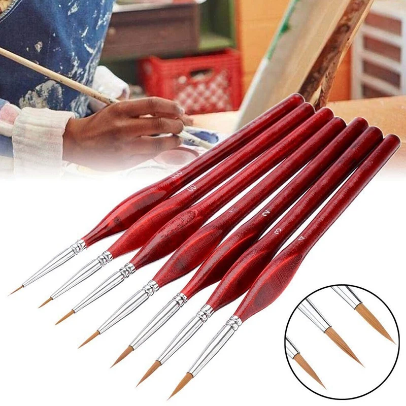 

7 Pieces of Paint Brush Set Triple-cornered Wooden Brush Gouache Hook Line Pen Hook Pen Hand-Painted Hook Line Pen (Red)