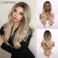 louis ferre long wavy wigs ombre light blonde synthetic wigs for white women middle part heat resistant fiber daily cosplay wigs