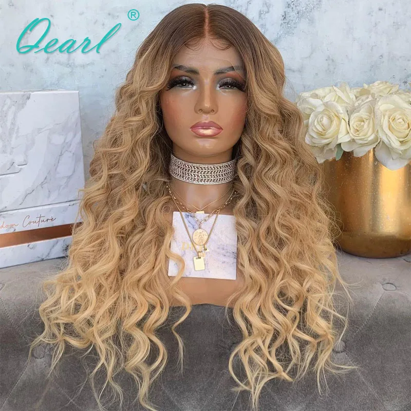 

Ombre Caramel Golden Blonde Lace Front Wig Loose Curly Human Hair Wig 13x4/13x6 Brazilian Remy Hair Preplucked Women 150% Qearl