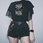 Эстетическое Готический смерть моли Для женщин Футболка Harajuku 90s Винтаж свободные короткий рукав Графические футболки Egirl стильный гранж одежда в уличном стиле