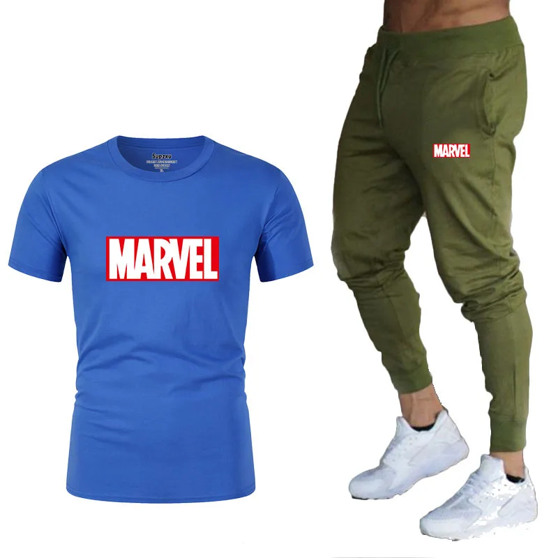 

Men 2Pcs Sets T Shirt+Sweatpants Casual Fashion Jogging Summer T-shirt+Trousers Sportswear Breathable High-Quality Two Pieces Of