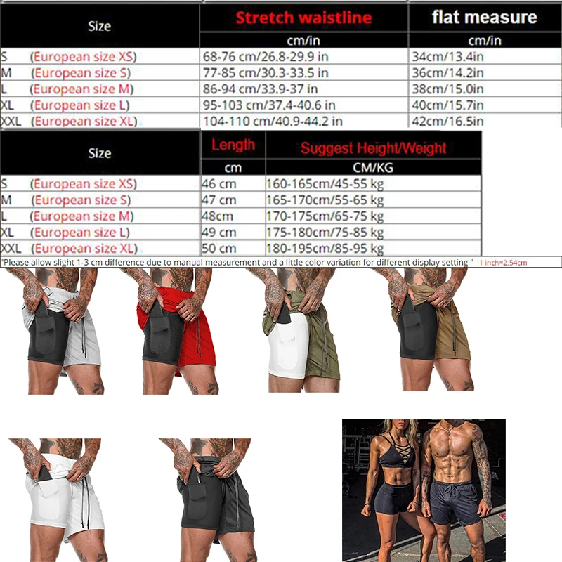2021 New running shorts men 2 in 1 Sports Male double-deck Quick Drying Shorts Jogging gym short ropa deportiva hombre | Спорт и