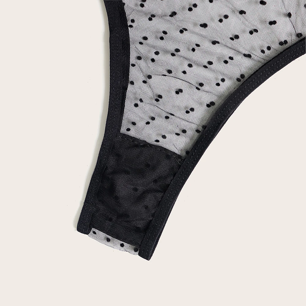 

New Style Women's Erotic Porno Lingerie Sexy Net Yarn Condole Belt Vest Tall Waist Dot Three-point Perspective Female Two-piece