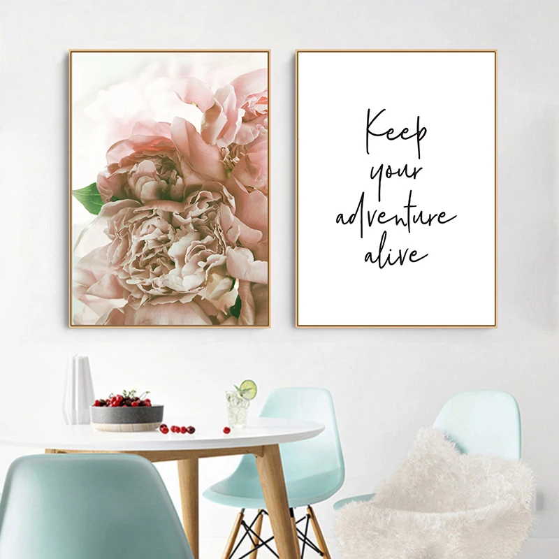 Скандинавский постер на холсте с изображением цветов Розовый пион цветочный