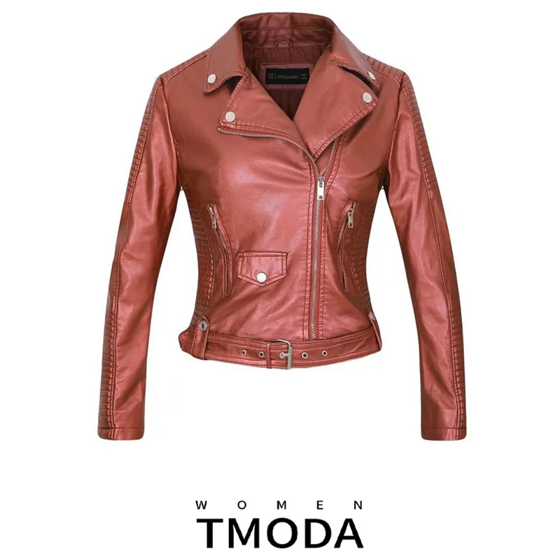 Женская байкерская куртка TMODA286 из искусственной кожи красная мотоциклетная