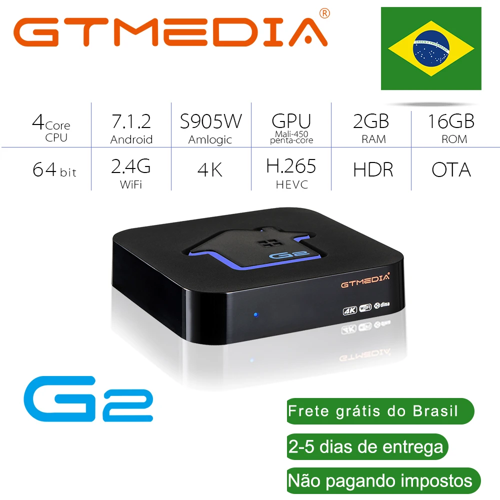 

Brazilian Smart TV BOX GTMEDIA G2 TV Box 4K HDR Android 7.1 Ultra HD 2G 16G WIFI Google Cast Netflix YouTude Google Set Top Box