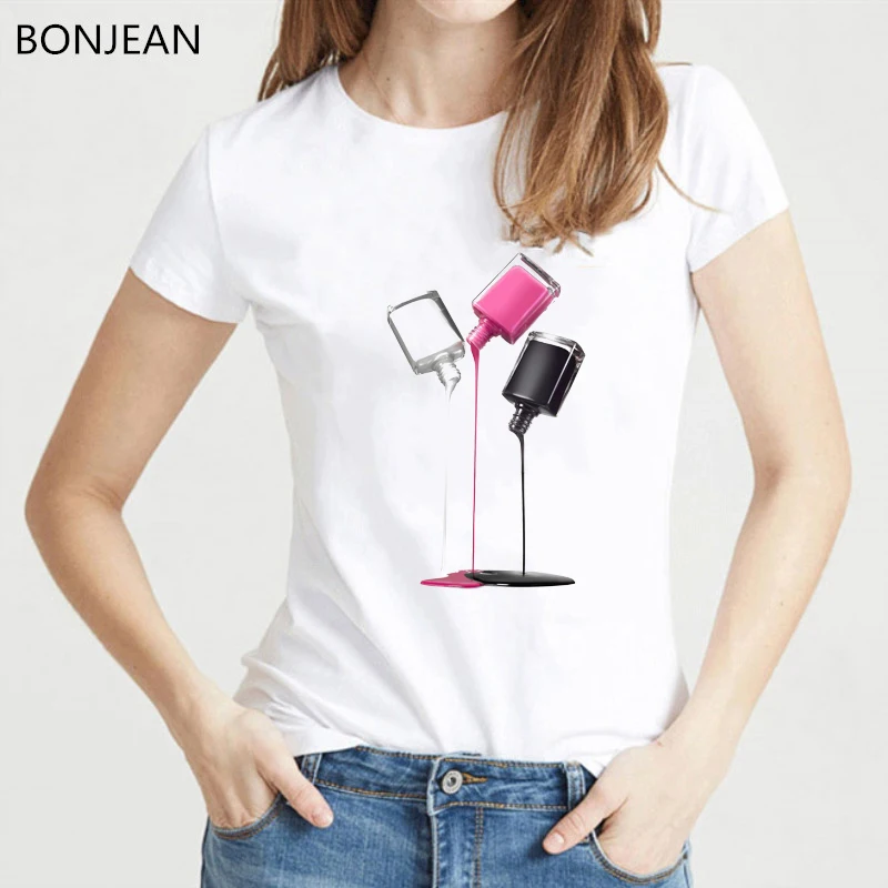 Женская футболка с акварельным принтом белая лака для ногтей в стиле Харадзюку