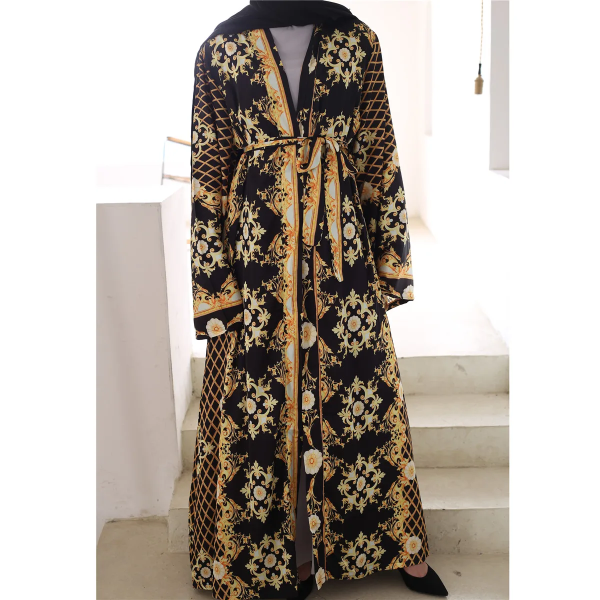 Летний кардиган с принтом для женщин Мусульманский Исламский шифон открытый