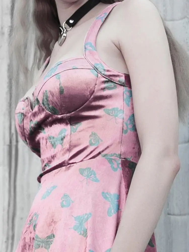 Женские бархатные платья на подтяжках в стиле панк готические бабочки PQ-689LQ