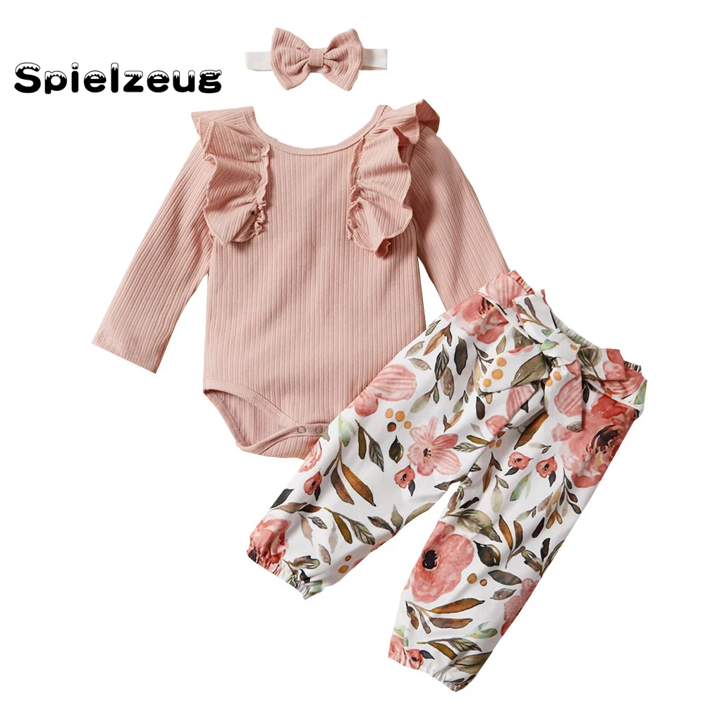 Осенняя одежда для новорожденных девочек однотонный комбинезон с длинными