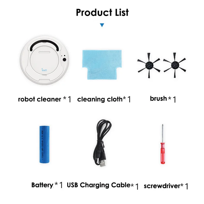 Робот-пылесос 3 в 1 1800Pa многофункциональный перезаряжаемый через USB пылесос для