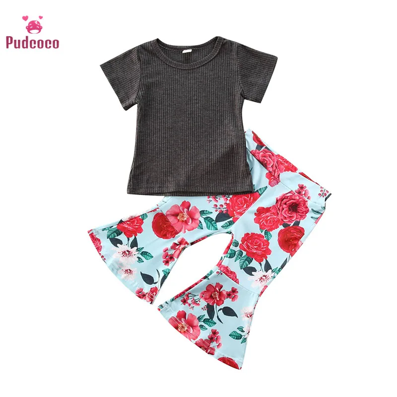 

Pudcoco 2020 лето для малышей, комплекты одежды для маленьких девочек, футболка, топы + брюки с цветочным принтом комплект из 2 предметов, хлопкова...